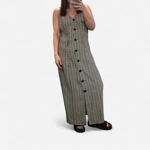 Vintage 90’s Black & White Gingham Button Front Midi Dress